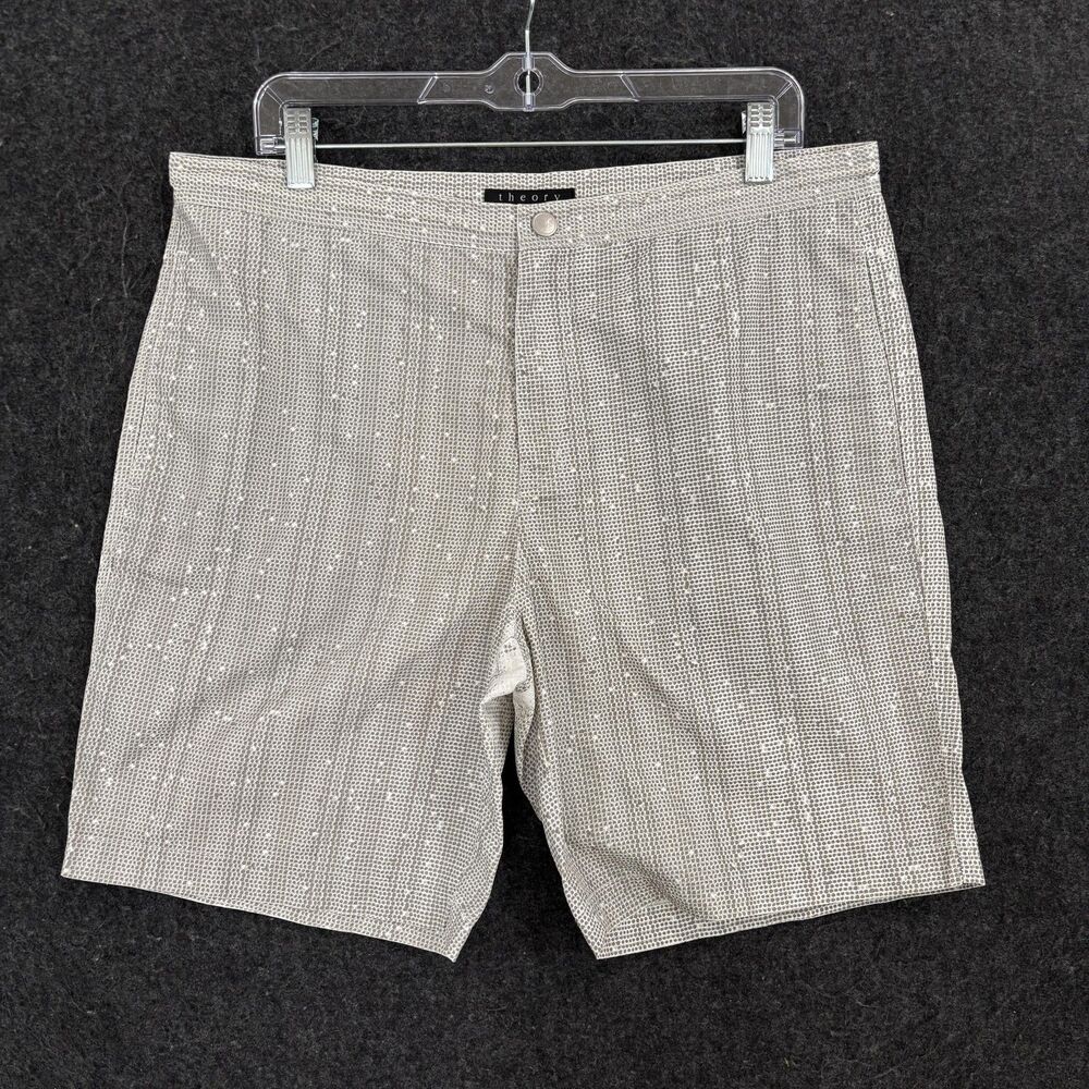 Theory Alesso Swim Trunks Shorts Mens Large Gray Sporadic Print Drawstring Board